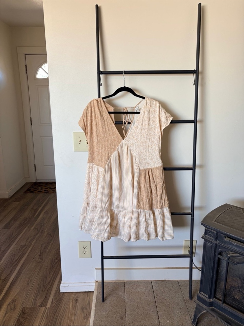 American Eagle Outfitters Beige Patchwork Mini Dress